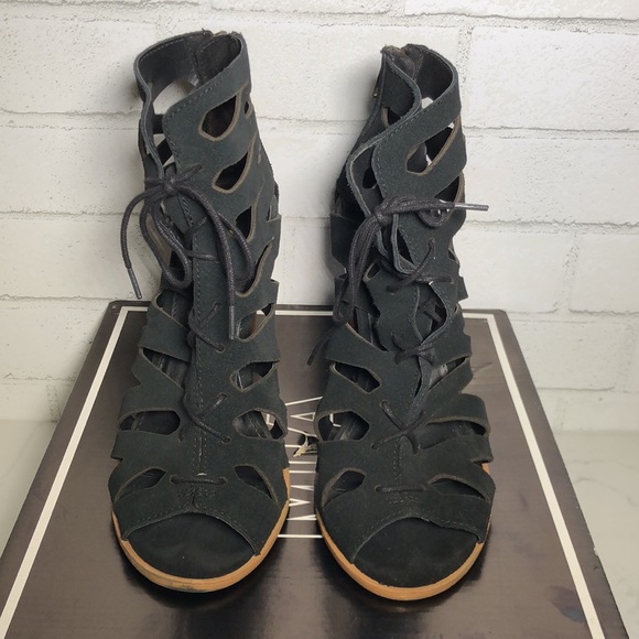 Mia Ira Black Suede Lace-Up Gladiator Sandals - Picture 8 of 16